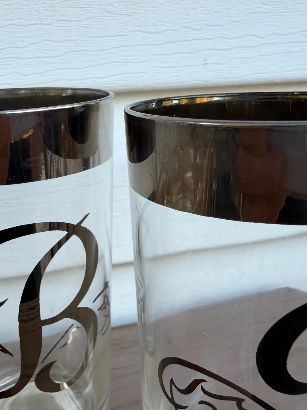 Vintage Monogram B Highball Glasses Set of 6 Silver Rim Barware